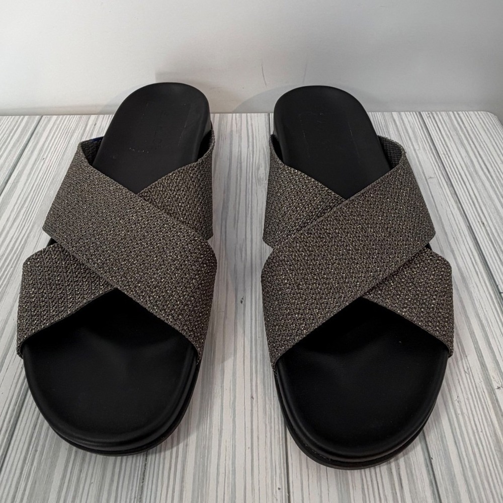 Rothys The Weekend Slide Espresso Sparkle Brown Metallic Knit Womens 10 NEW